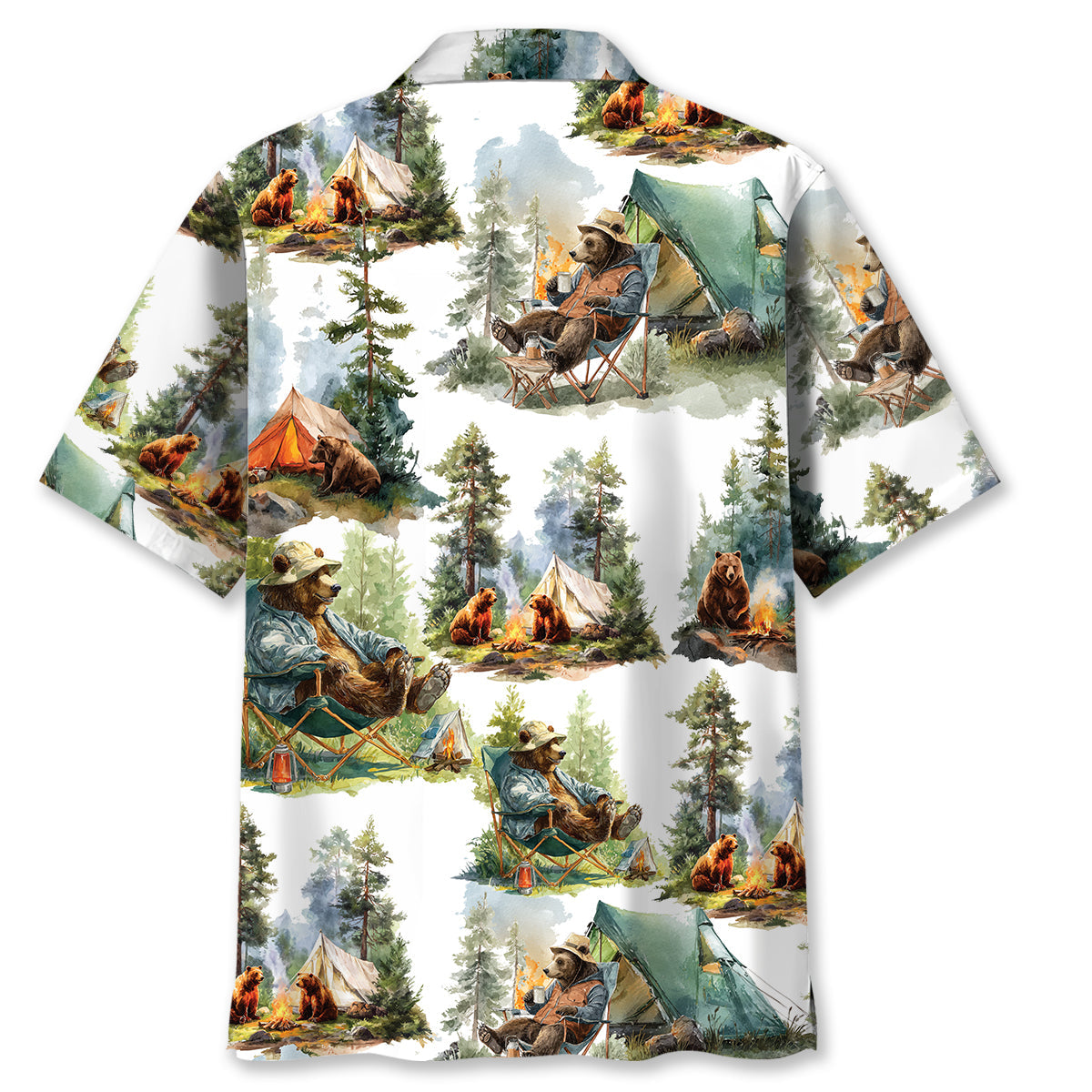 Camping Bear Chill Forest Hawaiian Shir - M - hawaiian shirt
