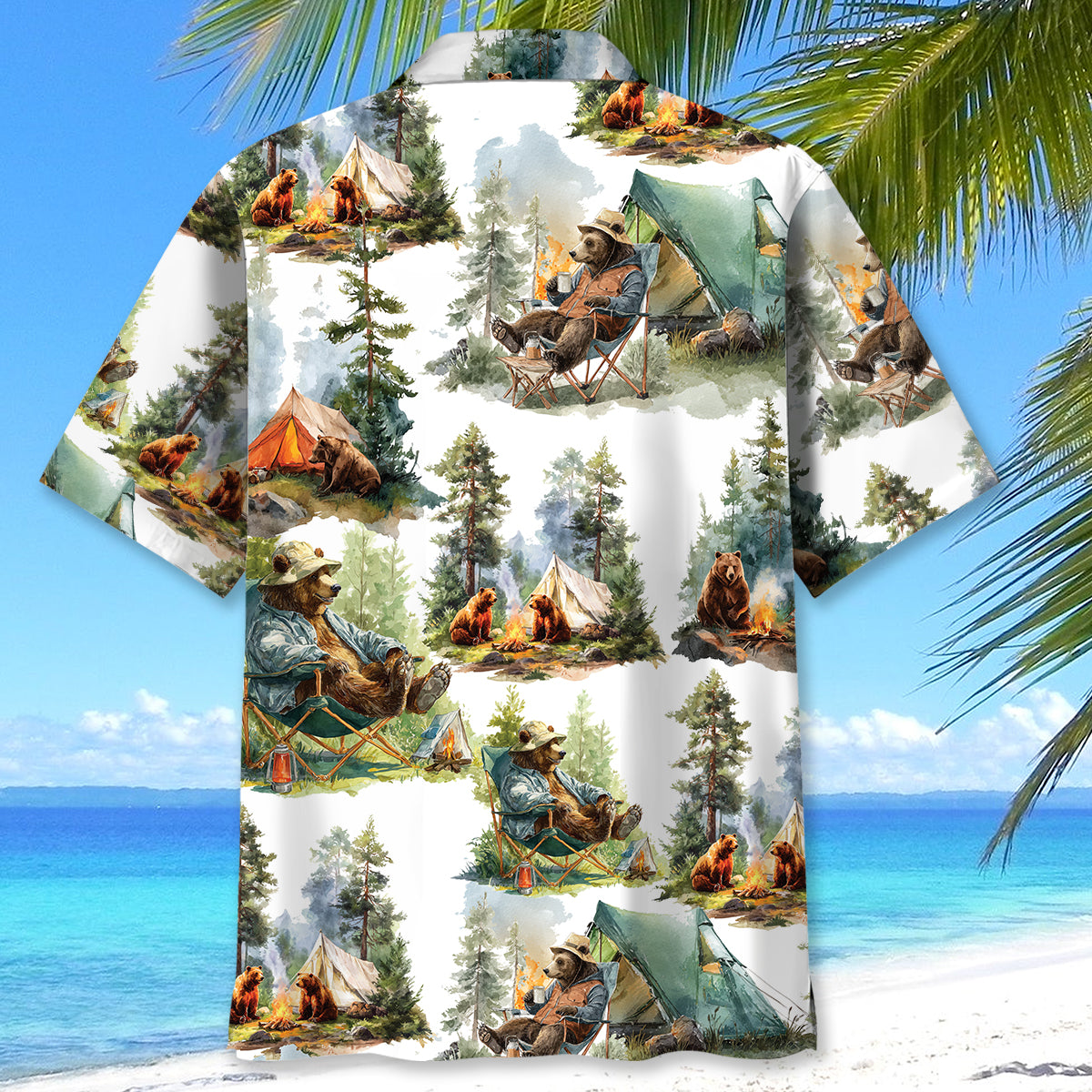 Camping Bear Chill Forest Hawaiian Shir - XL - hawaiian shirt