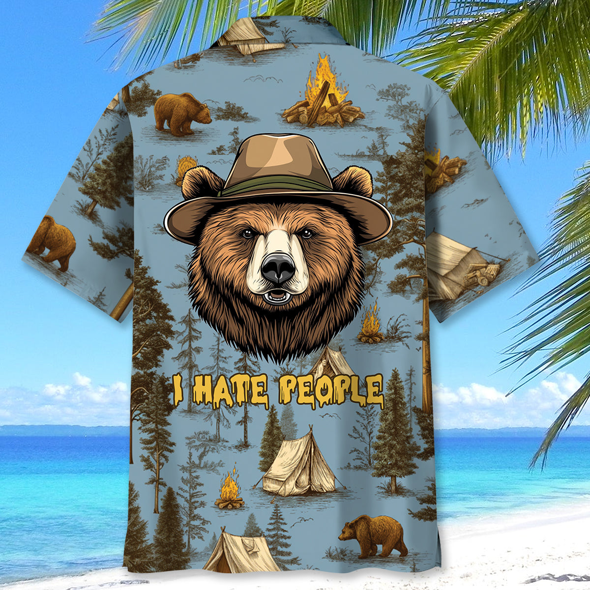 Camping Bear I Hate People Hawaiian Shirt