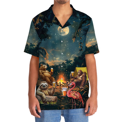 Camping Bigfoot Bear Sloth Flamingo Hawaiian Shirt - 2XL - hawaiian shirt