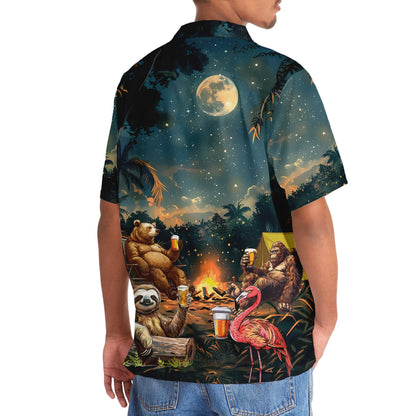 Camping Bigfoot Bear Sloth Flamingo Hawaiian Shirt - 3XL - hawaiian shirt