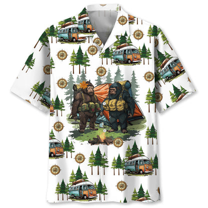 Camping Bigfoot Husband and Wife Hawaiian Shirt - S - hawaiian shirt