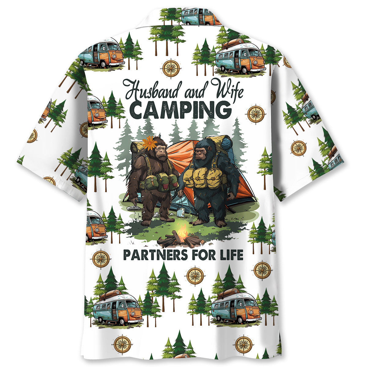 Camping Bigfoot Husband and Wife Hawaiian Shirt - M - hawaiian shirt