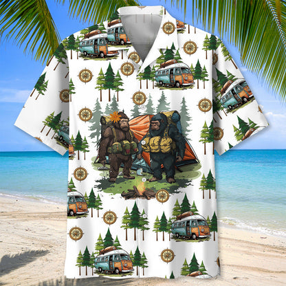 Camping Bigfoot Husband and Wife Hawaiian Shirt - L - hawaiian shirt