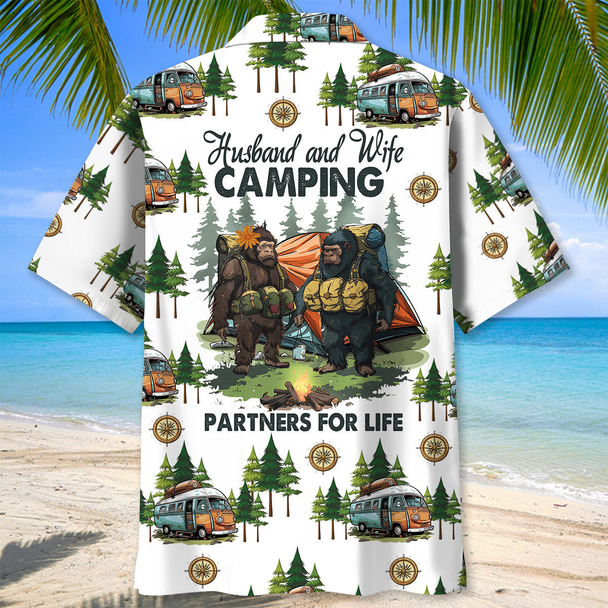 Camping Bigfoot Husband and Wife Hawaiian Shirt - XL - hawaiian shirt