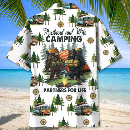 Camping Bigfoot Husband and Wife Hawaiian Shirt - XL - hawaiian shirt