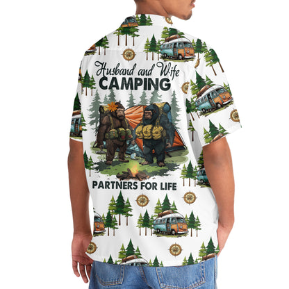 Camping Bigfoot Husband and Wife Hawaiian Shirt - 3XL - hawaiian shirt
