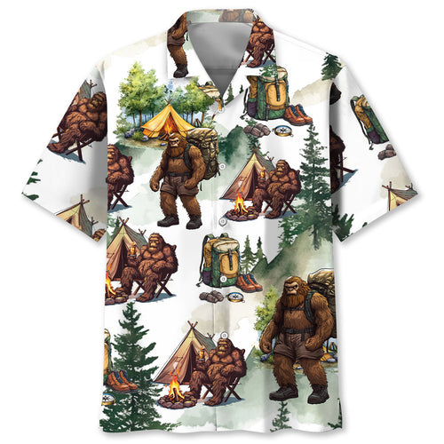 Camping Bigfoot Mountain Tree Hawaiian Shirt - S - hawaiian shirt