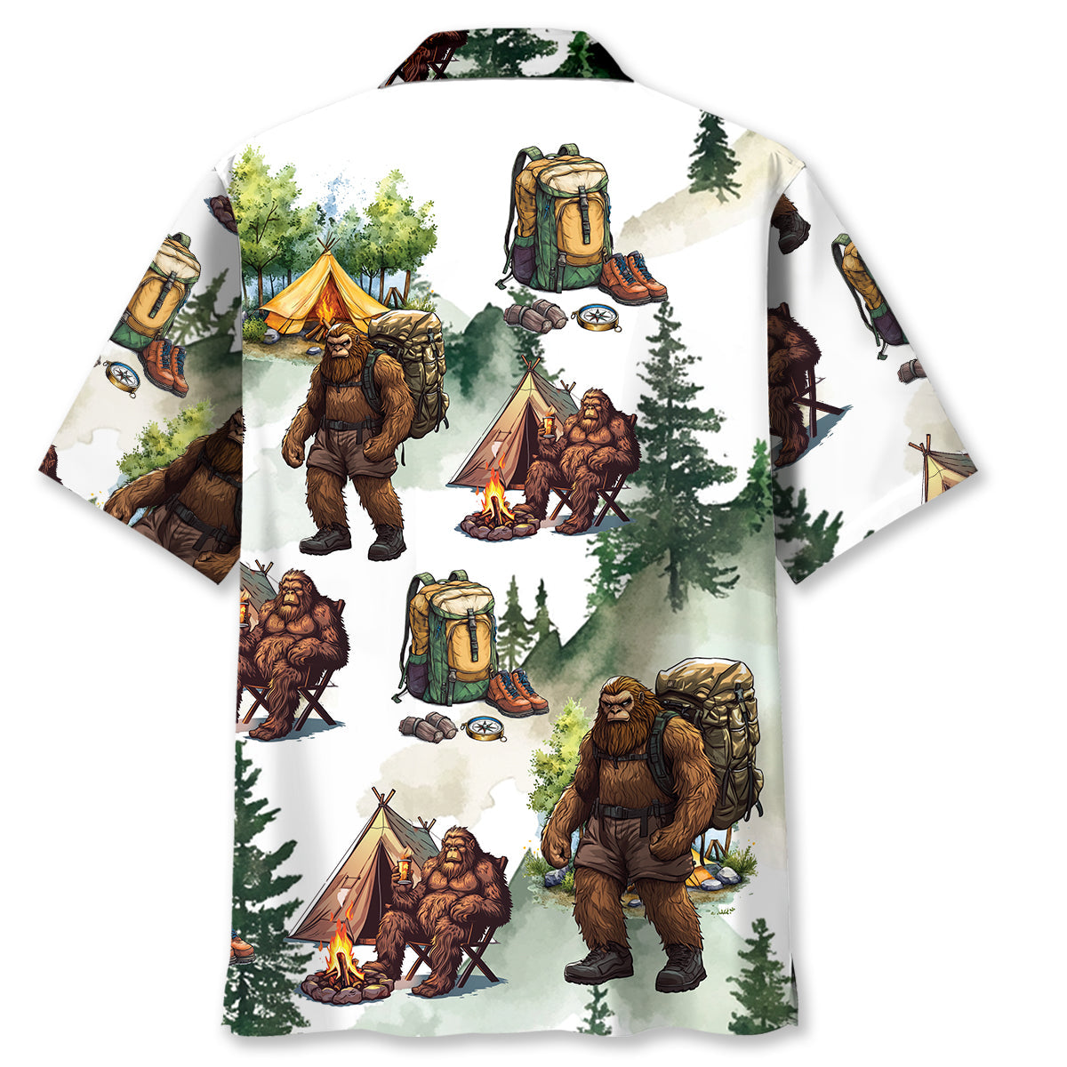 Camping Bigfoot Mountain Tree Hawaiian Shirt - M - hawaiian shirt