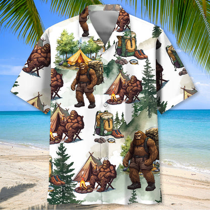 Camping Bigfoot Mountain Tree Hawaiian Shirt - L - hawaiian shirt