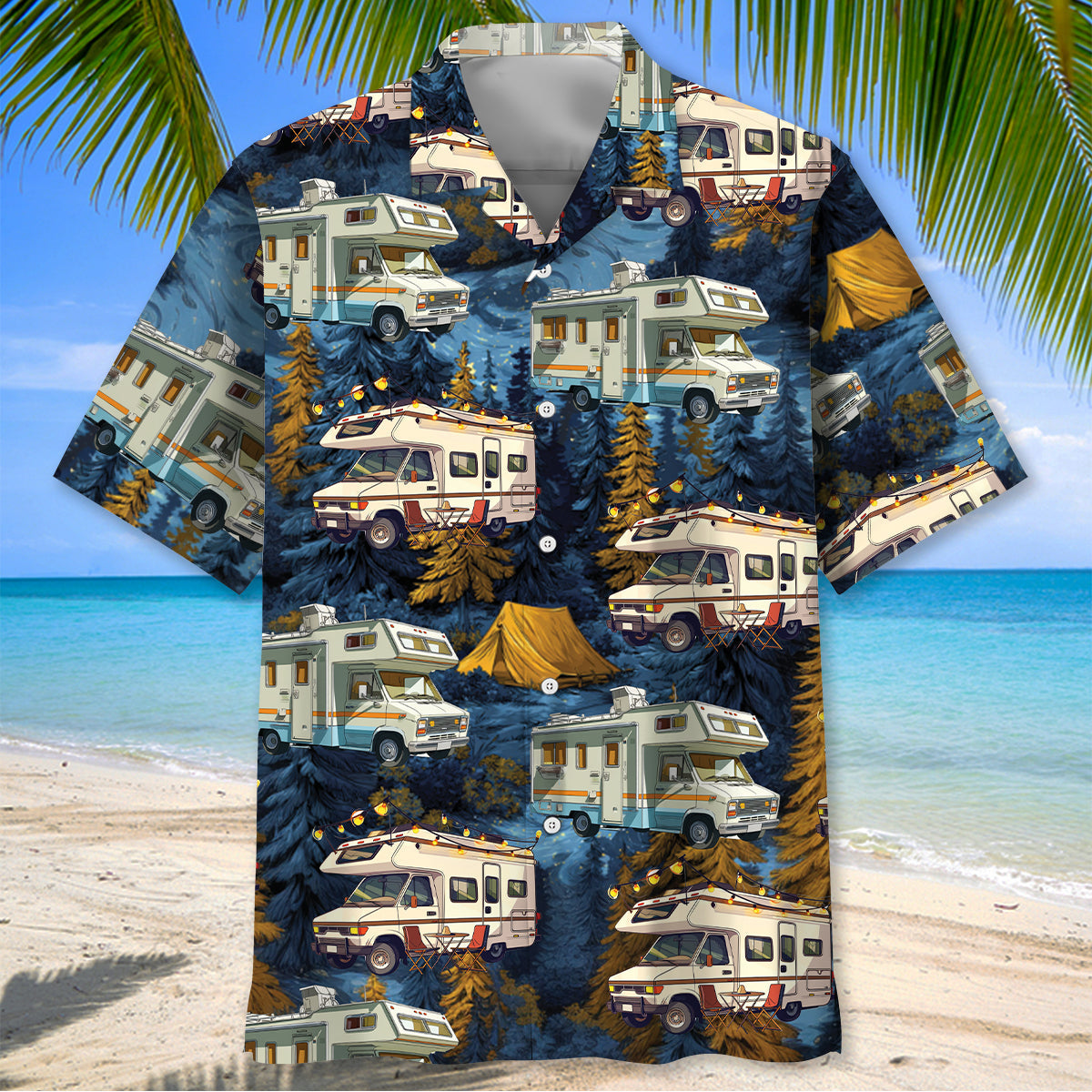 Camping Car Night Forest Hawaiian Shirt - L - hawaiian shirt