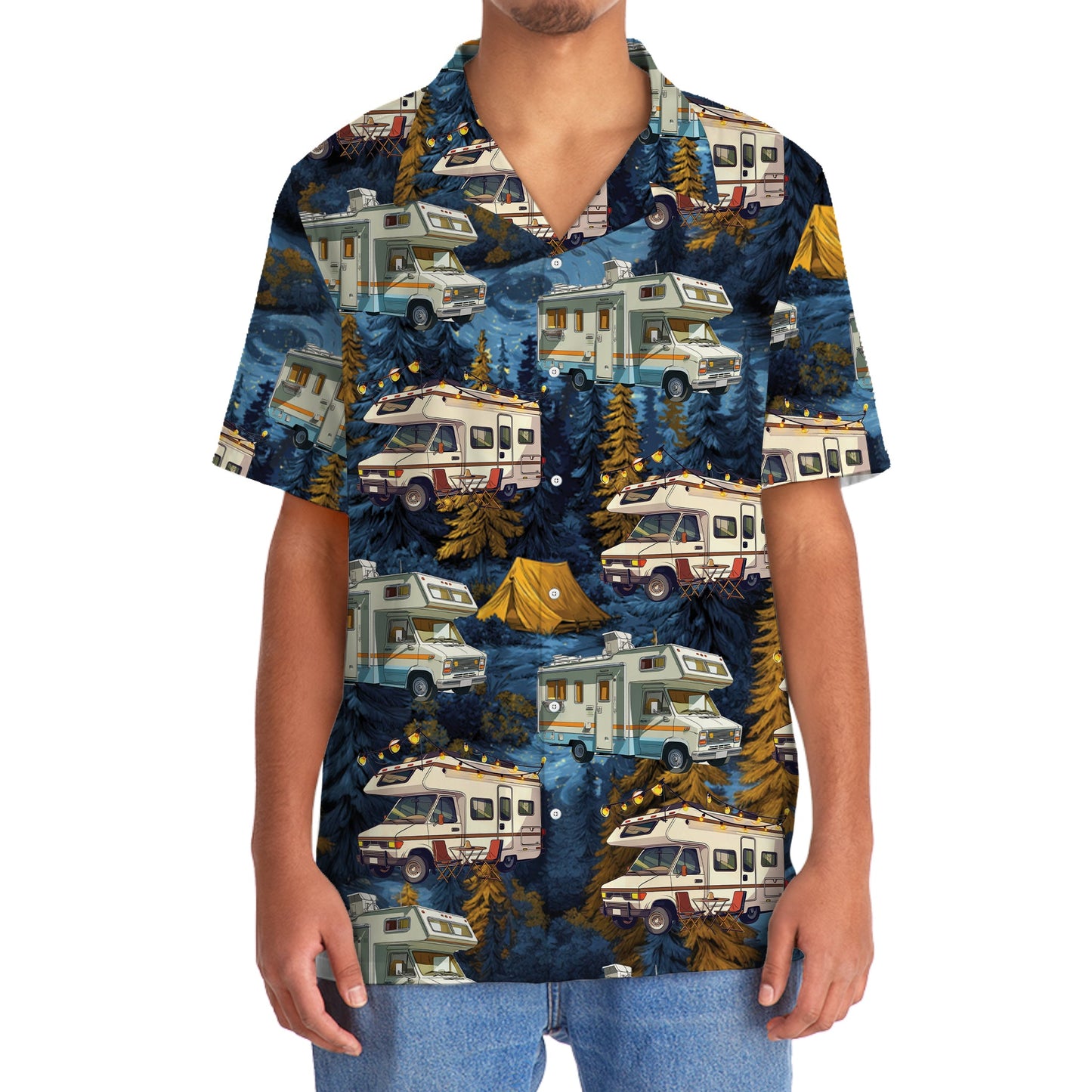 Camping Car Night Forest Hawaiian Shirt - 2XL - hawaiian shirt