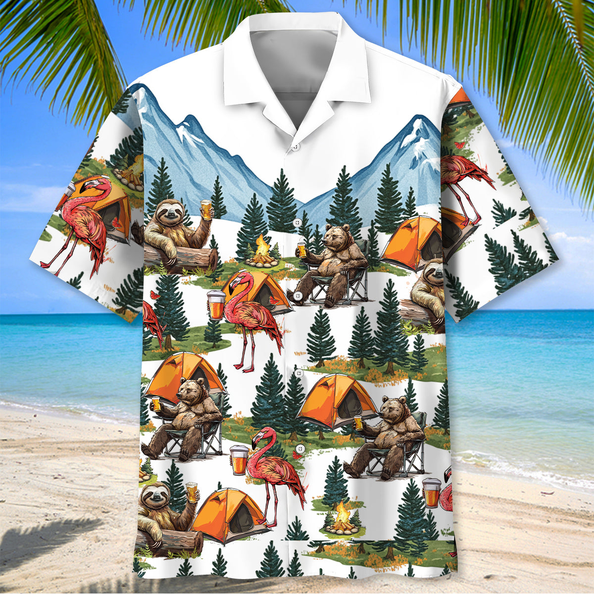 Camping Crew in the Woods Hawaiian Shirt - L - hawaiian shirt