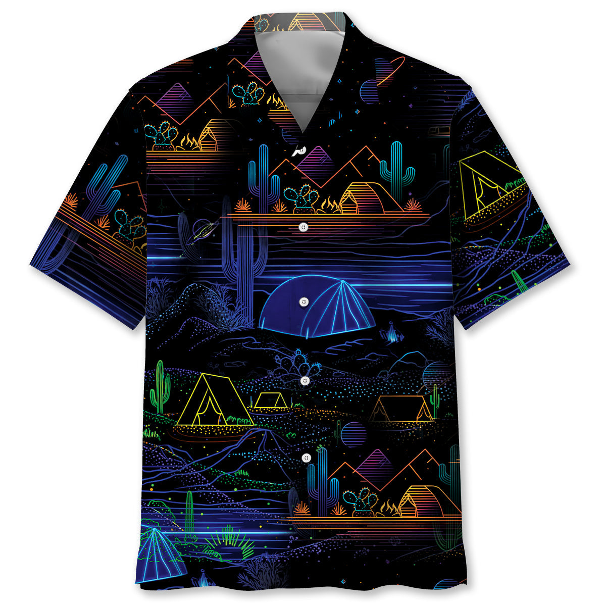 Camping Desert Neon Night Hawaiian Shirt - S - hawaiian shirt
