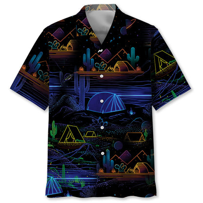 Camping Desert Neon Night Hawaiian Shirt - S - hawaiian shirt
