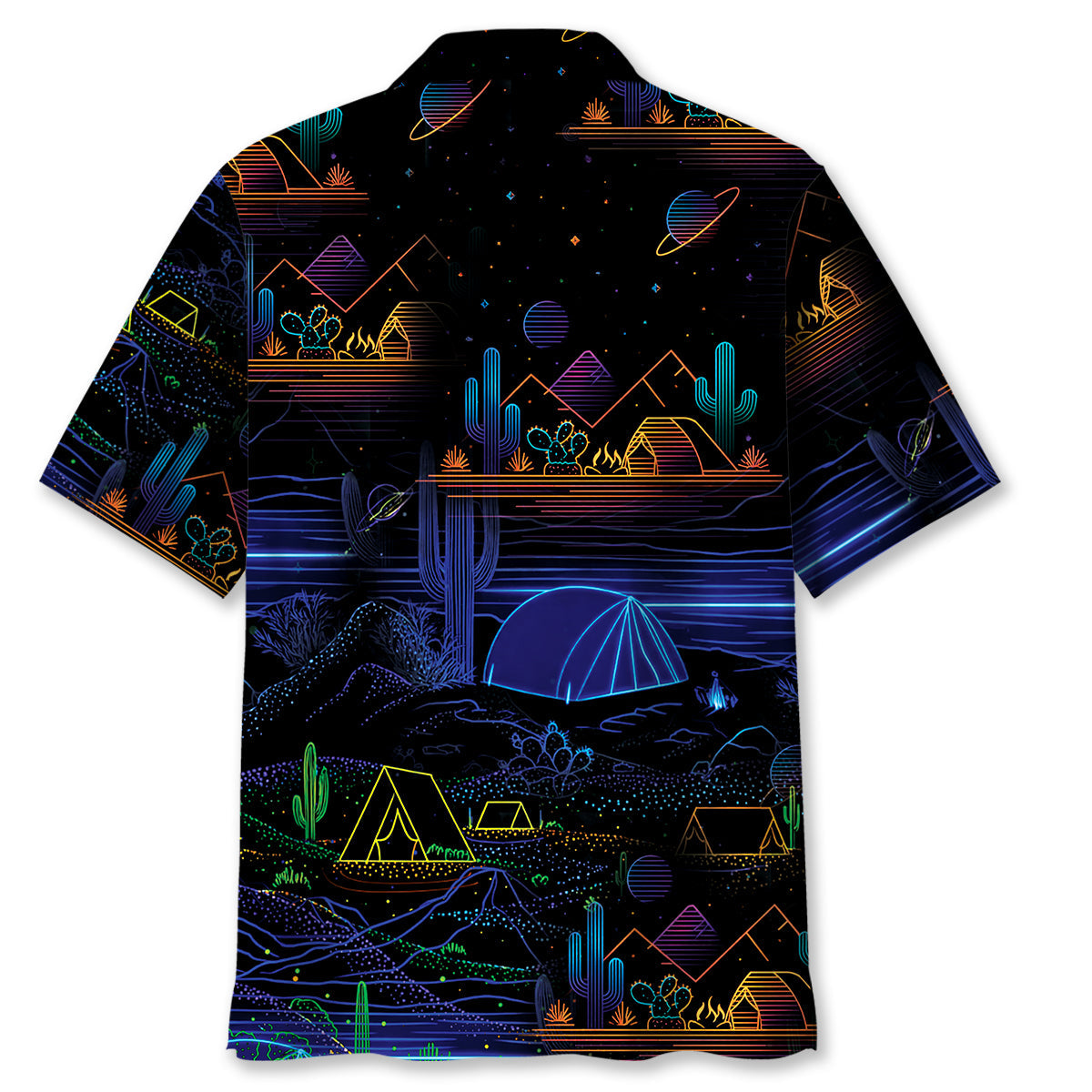 Camping Desert Neon Night Hawaiian Shirt - M - hawaiian shirt