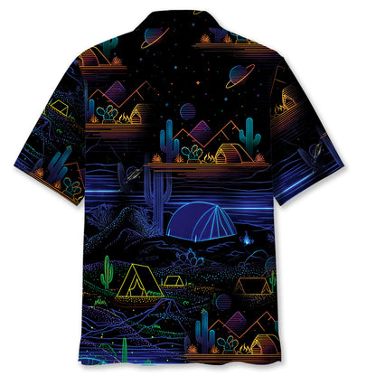 Camping Desert Neon Night Hawaiian Shirt - M - hawaiian shirt