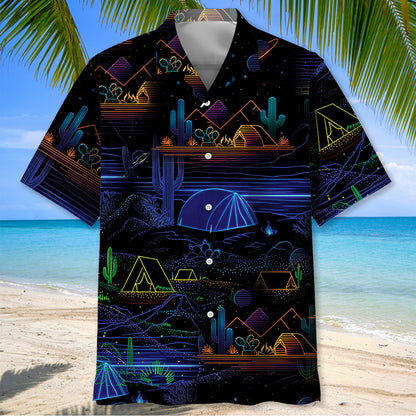 Camping Desert Neon Night Hawaiian Shirt - L - hawaiian shirt