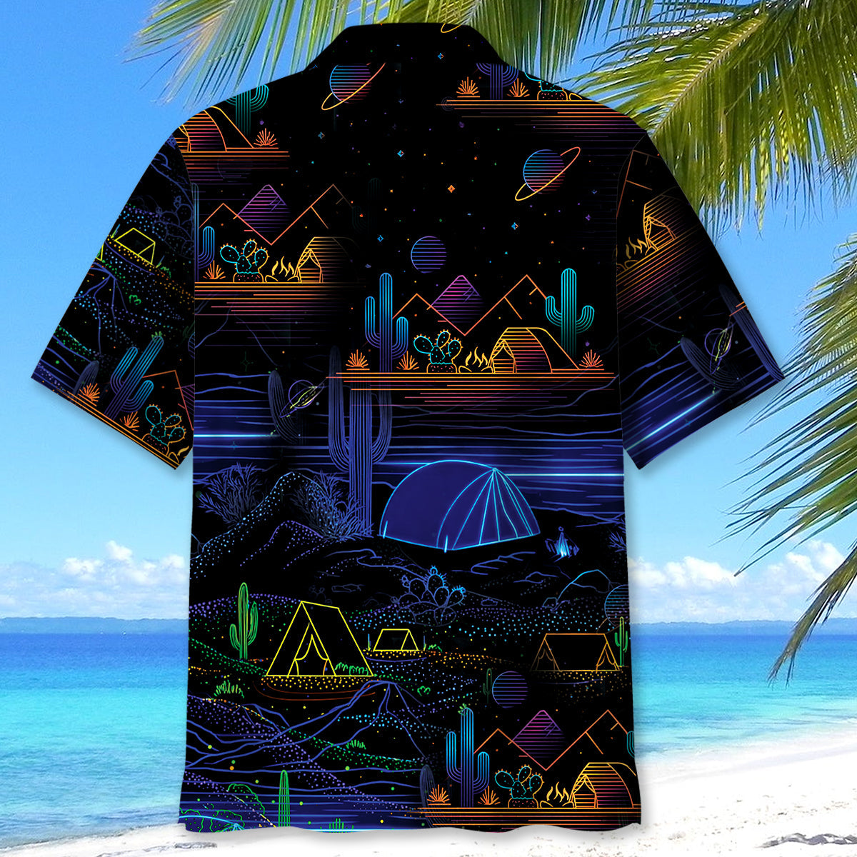 Camping Desert Neon Night Hawaiian Shirt - XL - hawaiian shirt