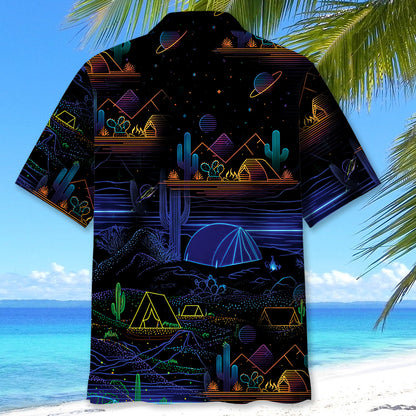 Camping Desert Neon Night Hawaiian Shirt - XL - hawaiian shirt