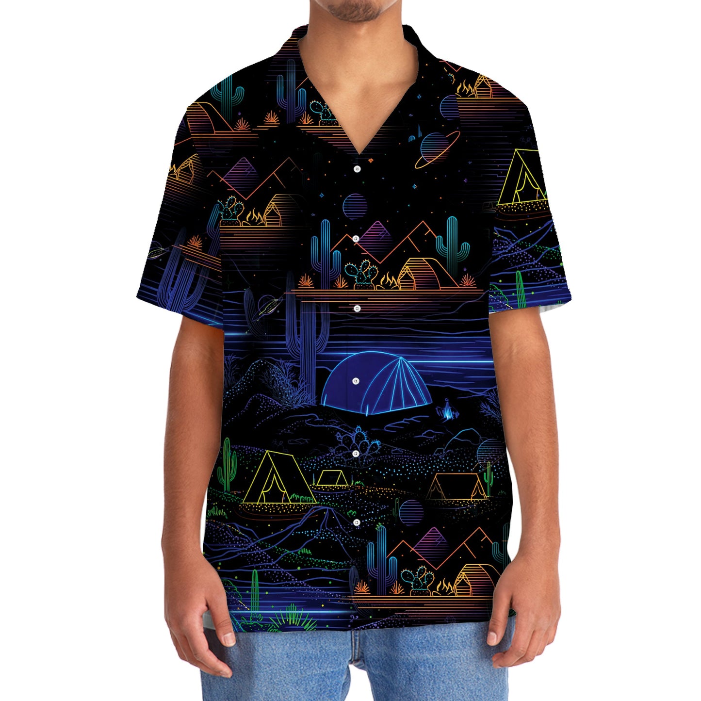 Camping Desert Neon Night Hawaiian Shirt - 2XL - hawaiian shirt