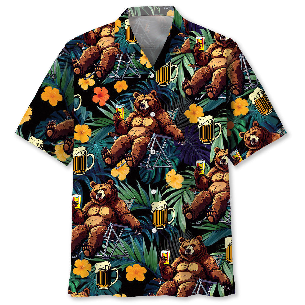 Camping Drunk Bear Hawaiian Shirt - S - hawaiian shirt