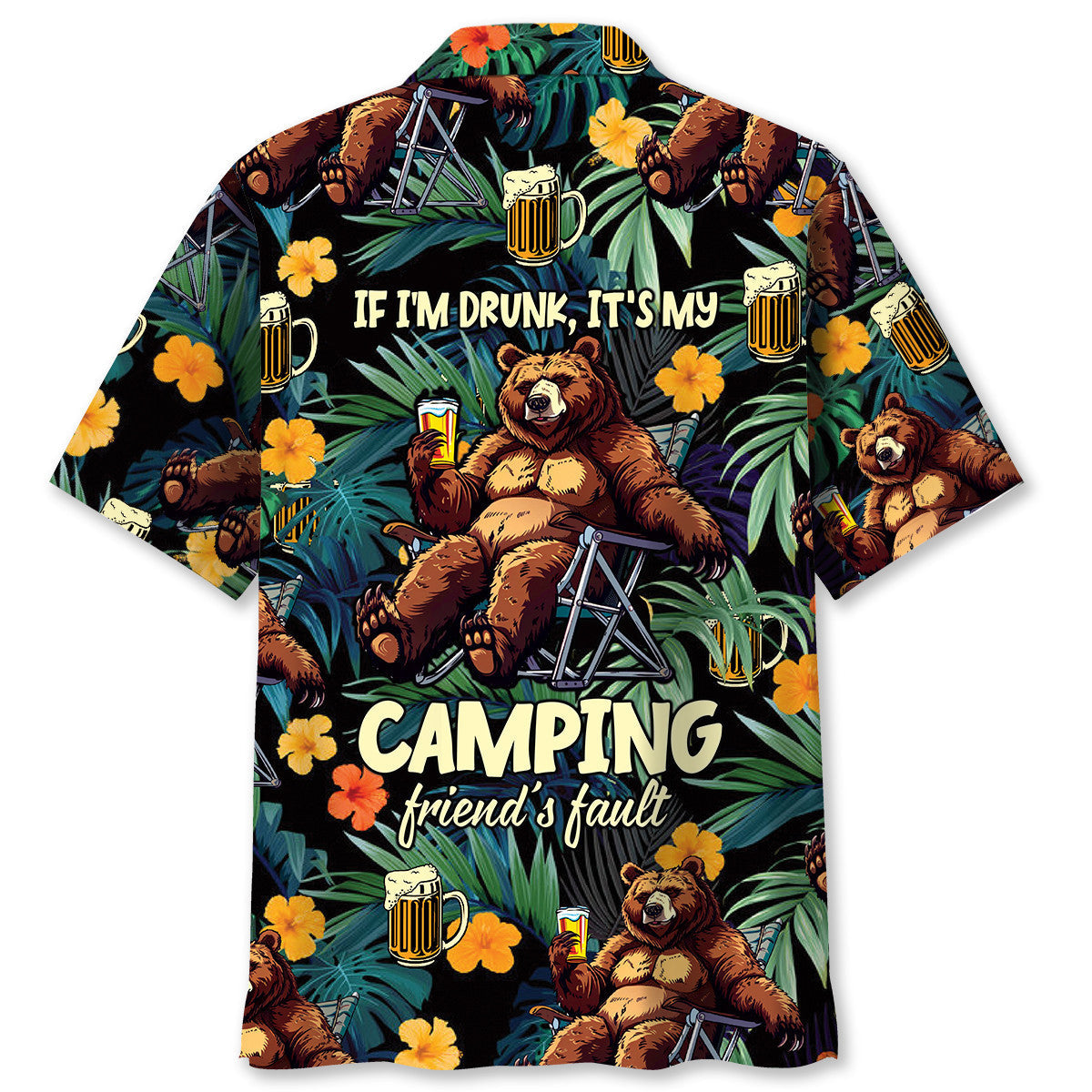 Camping Drunk Bear Hawaiian Shirt - L - hawaiian shirt