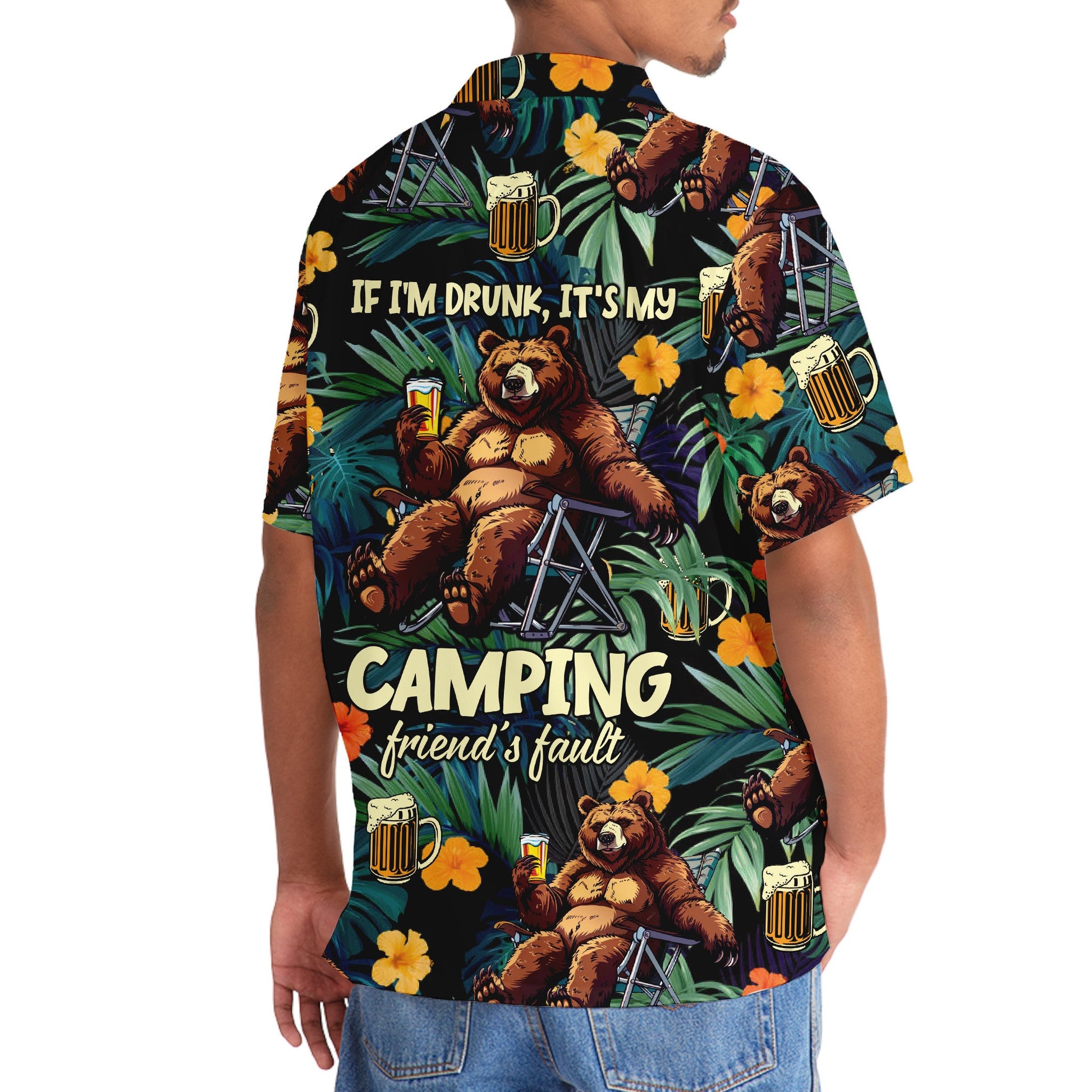 Camping Drunk Bear Hawaiian Shirt - 3XL - hawaiian shirt