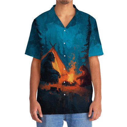 Camping Night with Bigfoot and Bear Hawaiian Shirt - 2XL - hawaiian shirt
