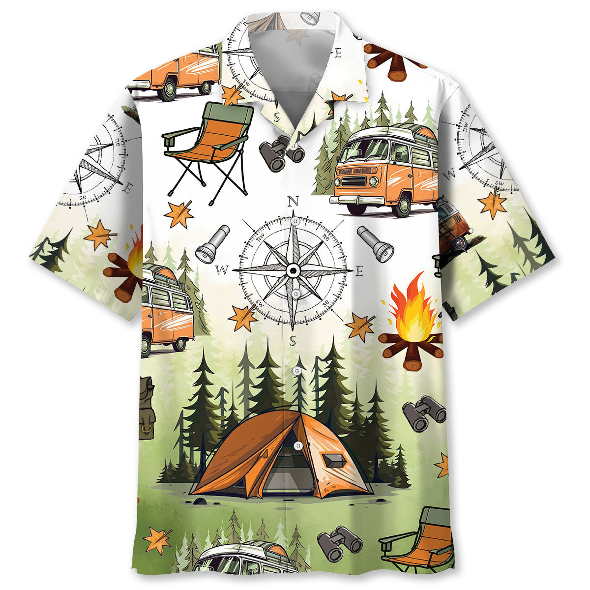 Camping Tent Compass Hawaiian Shirt - S - hawaiian shirt