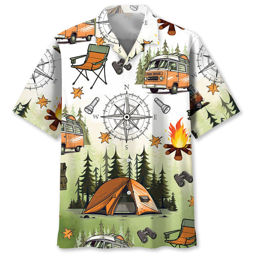 Camping Tent Compass Hawaiian Shirt - S - hawaiian shirt
