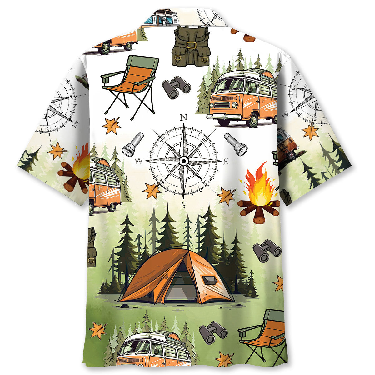 Camping Tent Compass Hawaiian Shirt - L - hawaiian shirt