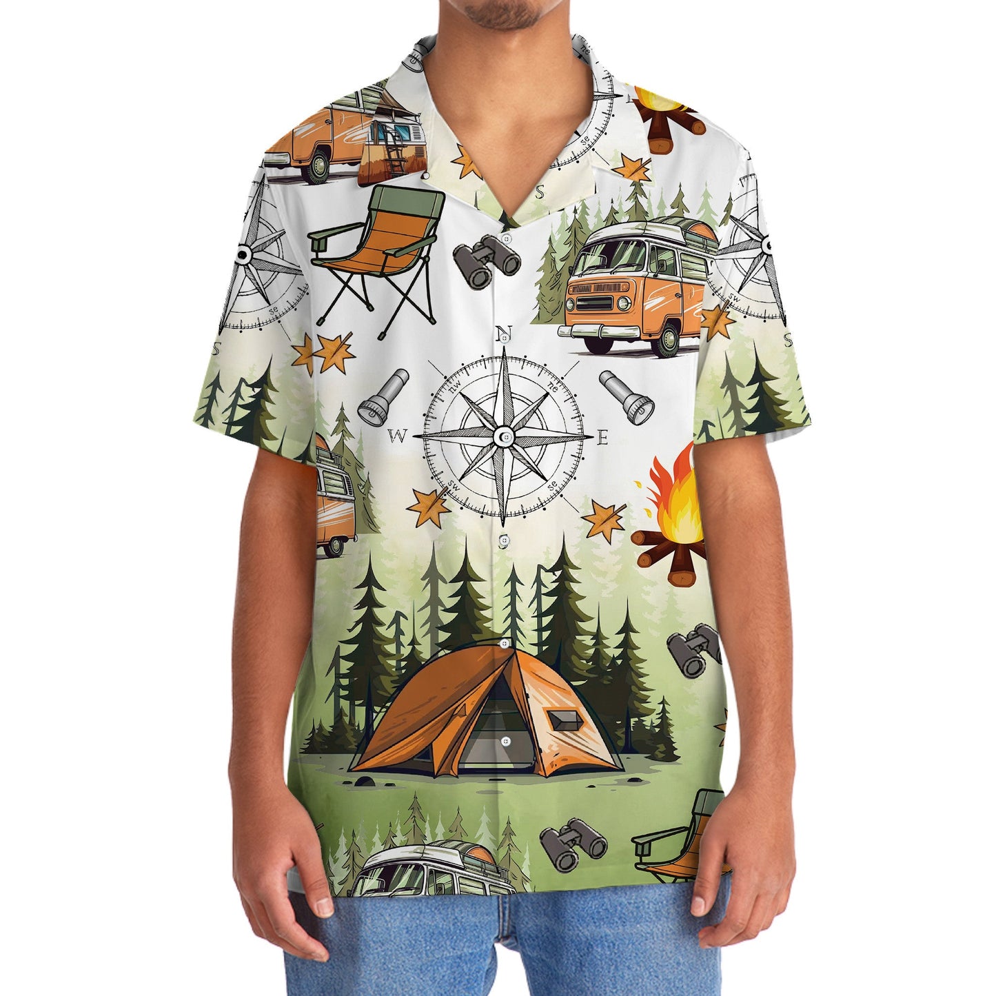 Camping Tent Compass Hawaiian Shirt - 2XL - hawaiian shirt