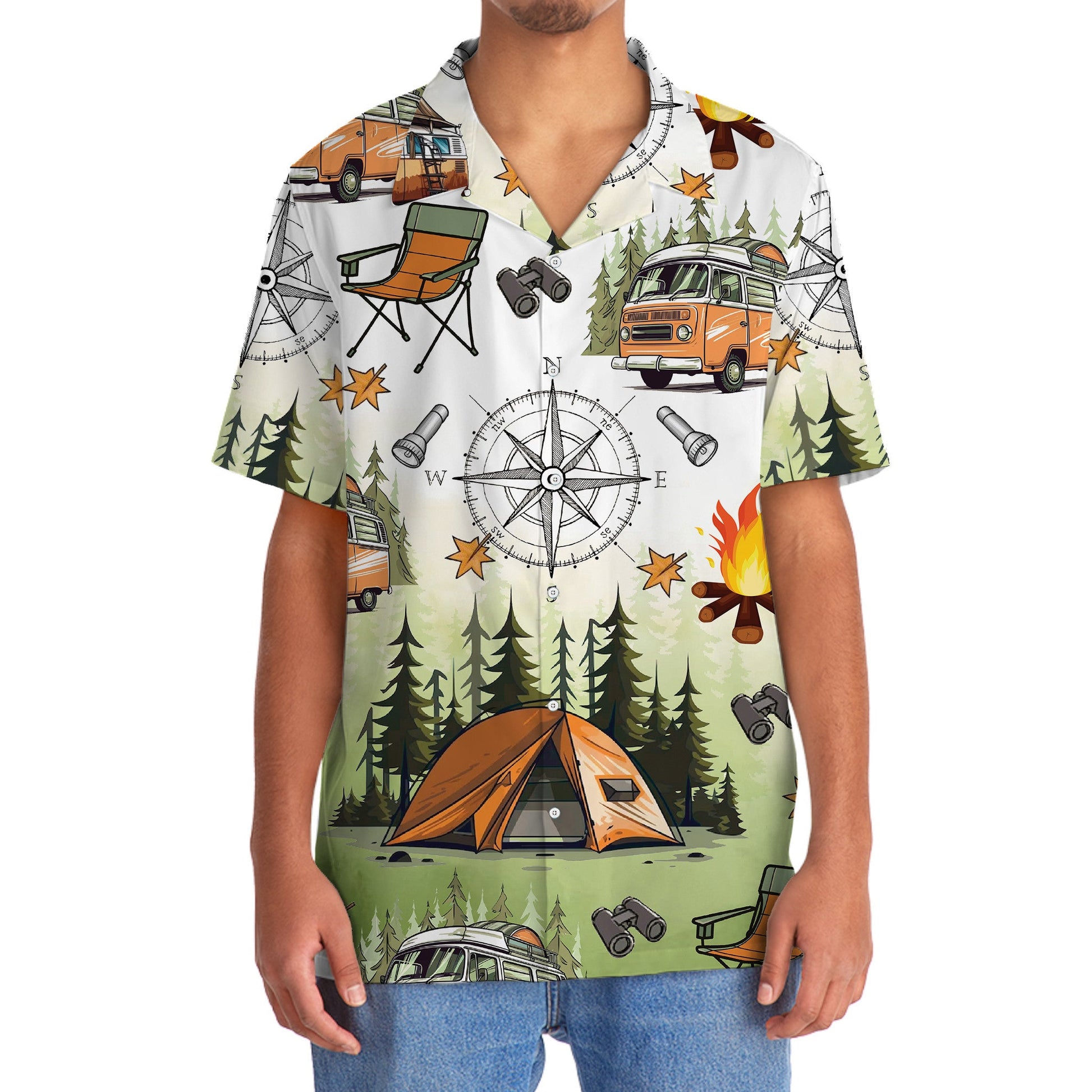 Camping Tent Compass Hawaiian Shirt - 2XL - hawaiian shirt
