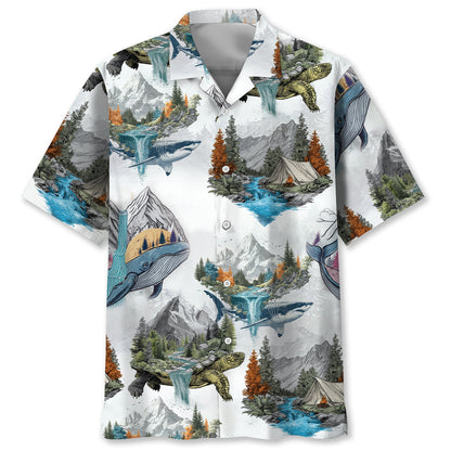 Camping Turtle Shark Whale Hawaiian Shirt - S - hawaiian shirt