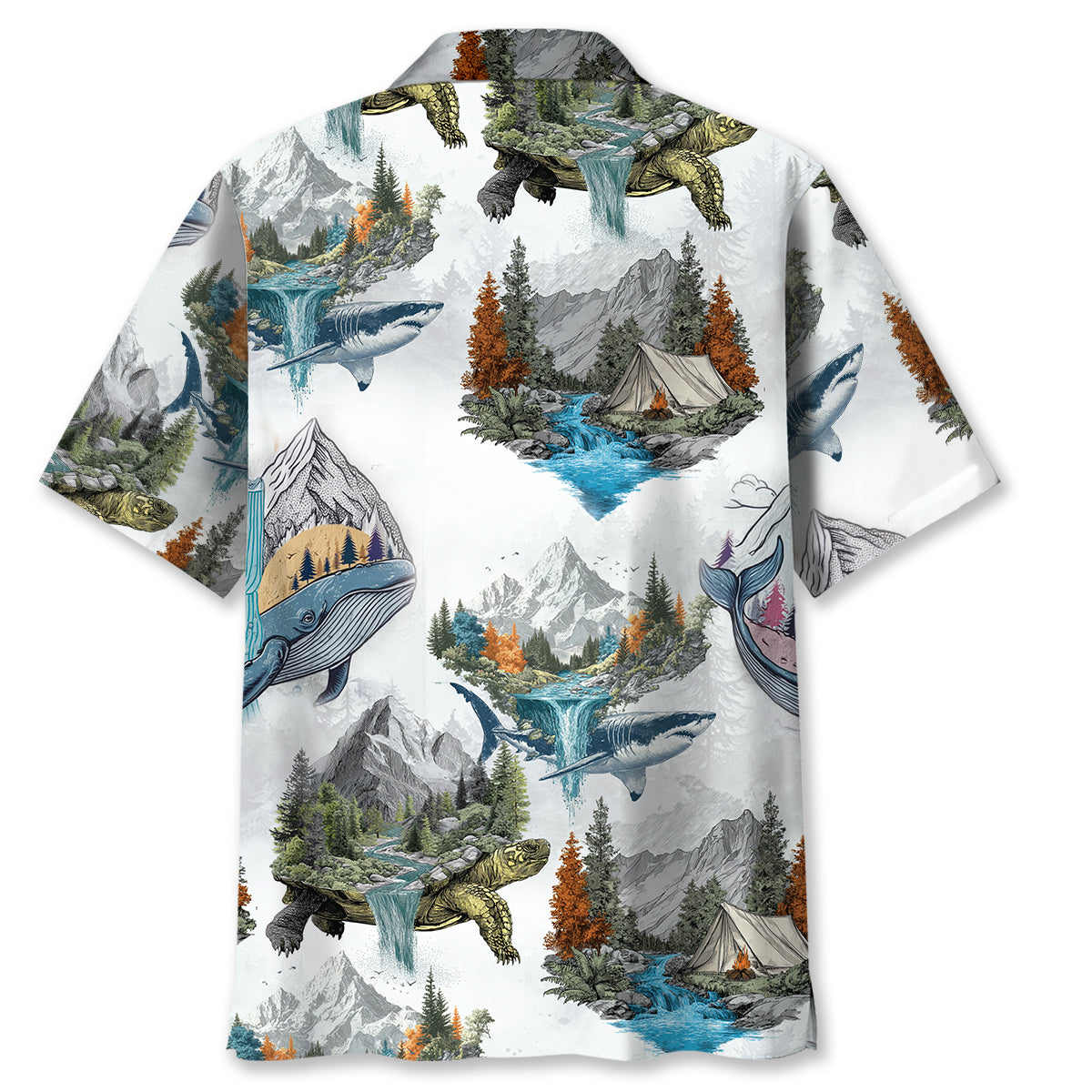 Camping Turtle Shark Whale Hawaiian Shirt - M - hawaiian shirt