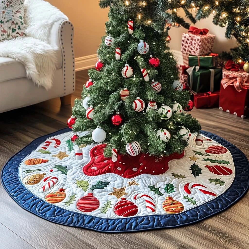 Candy Stripe Delight Christmas Quilted Tree Skirt
