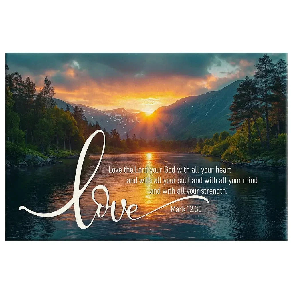 mark 12 30 love the lord your god with all your heart wall art canvas (Landscape) (view 5)