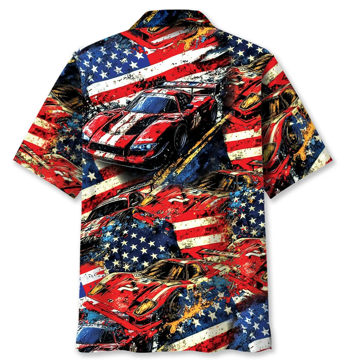 Car Racing American Flag Hawaiian Shirt