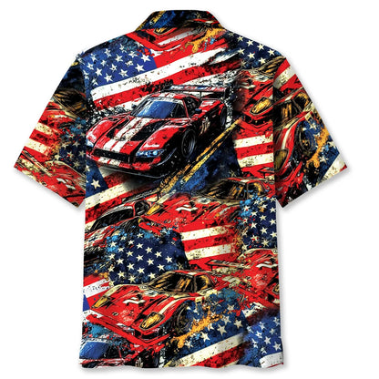 Car Racing American Flag Hawaiian Shirt