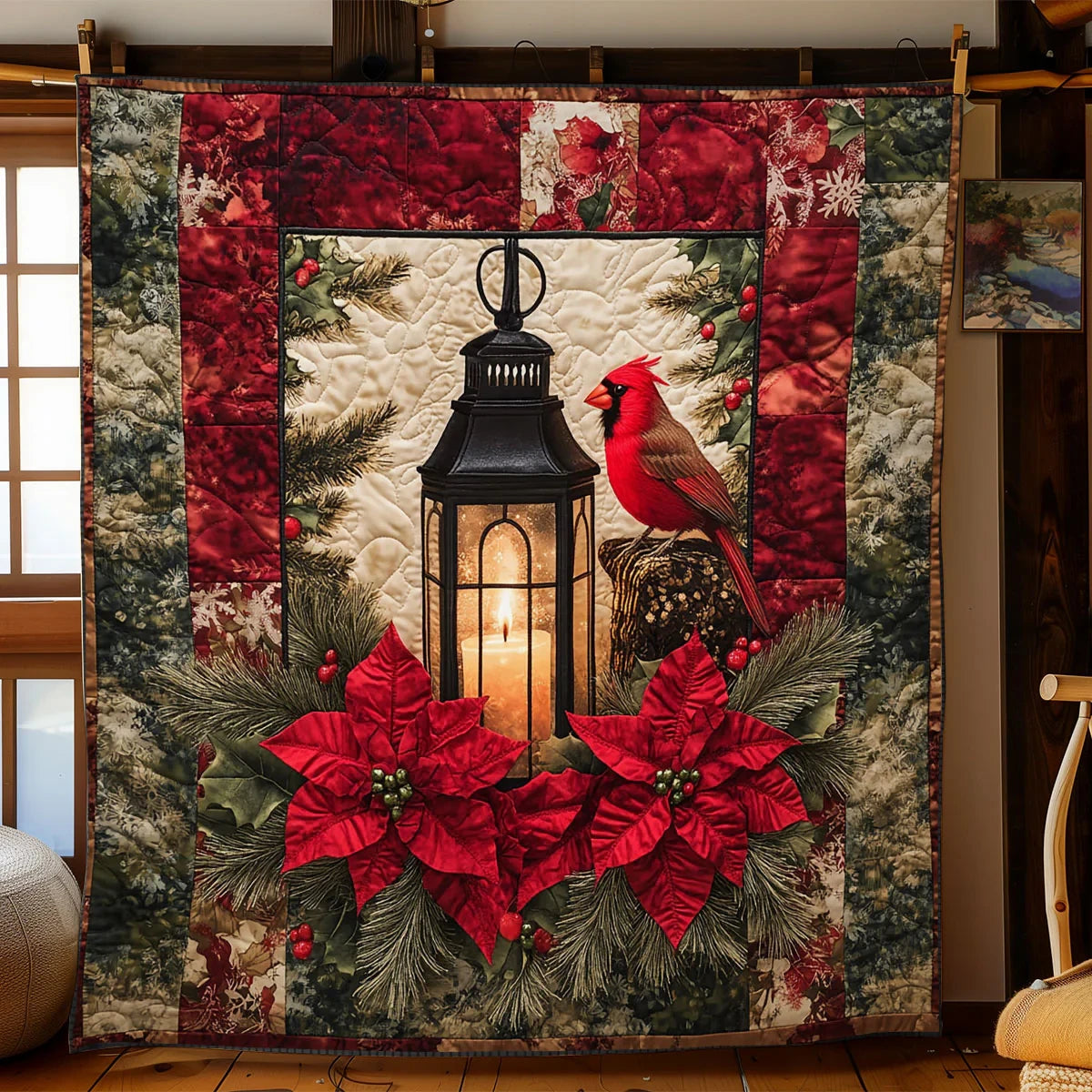 Cardinal By Lantern Quilt Blanket