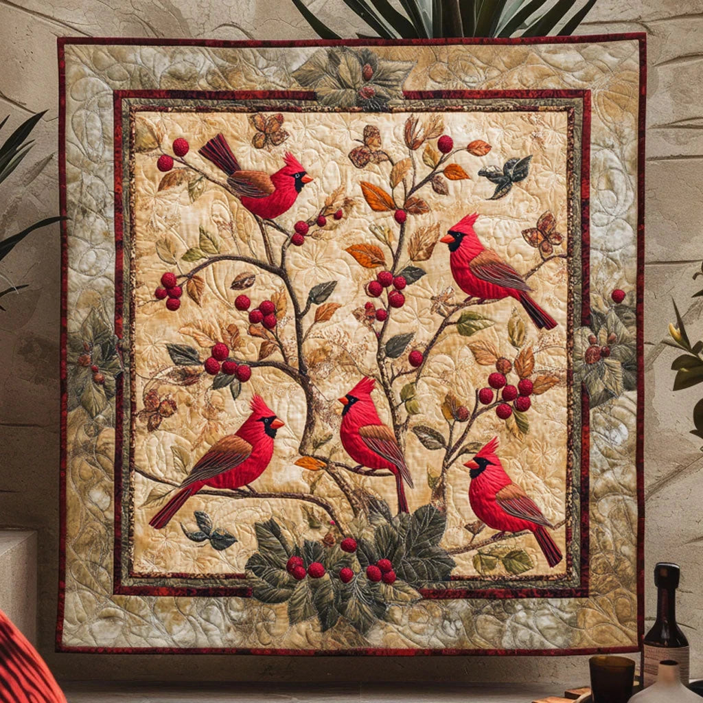 Cardinal Frost Song Quilt Blanket