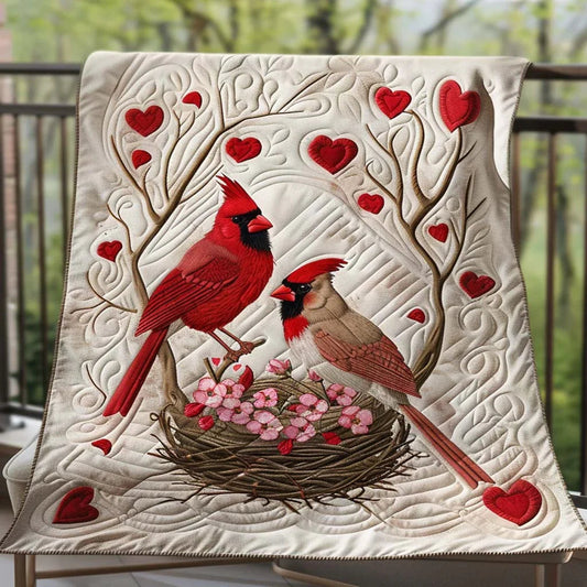 Cardinal Garden Quilt Blanket - Quilted Blanket by OtterMia