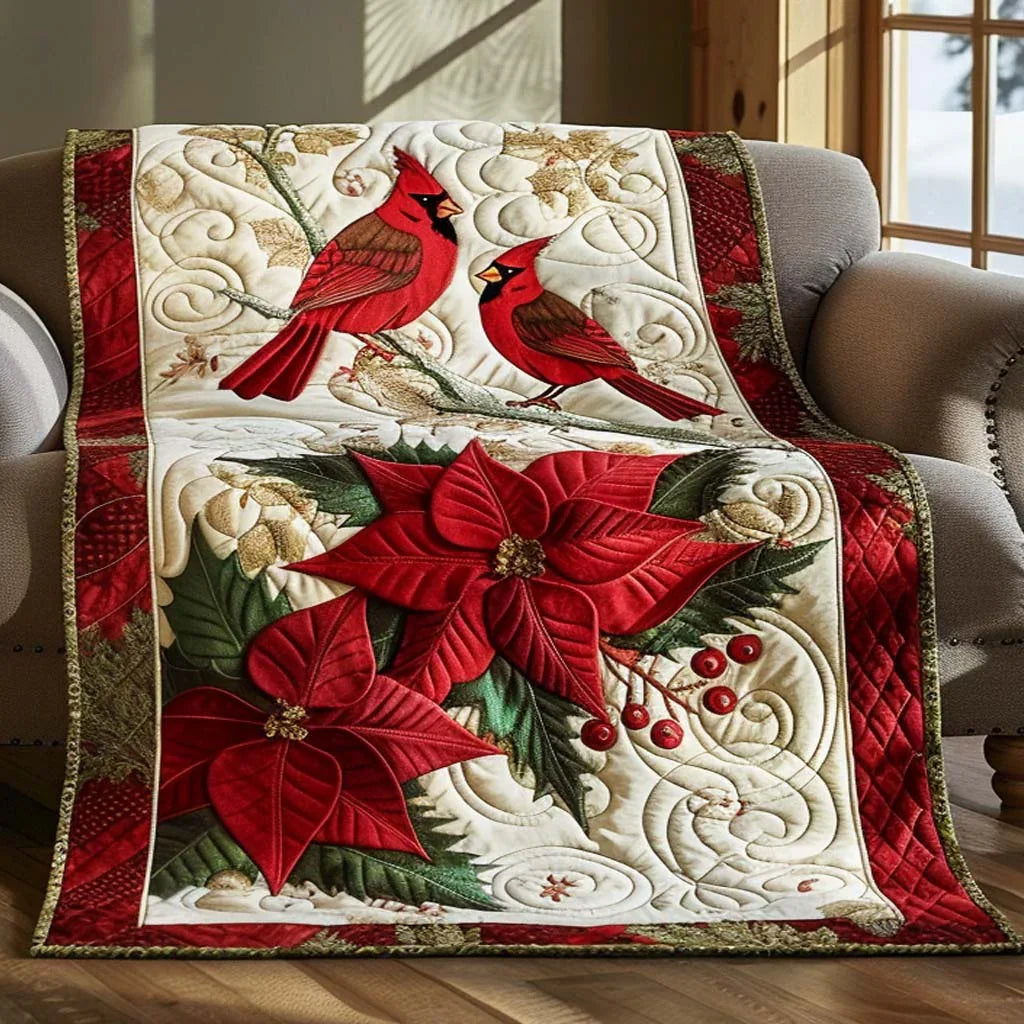 Cardinal Meadow Quilt Blanket - Quilted Blanket by OtterMia