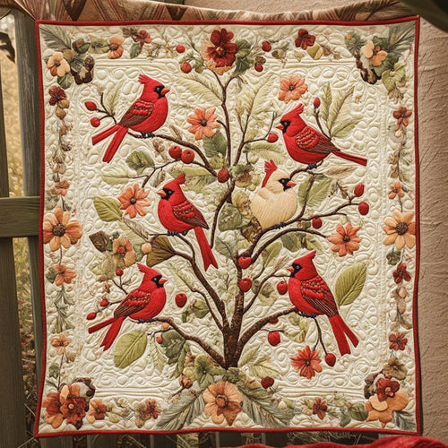Cardinal Scarlet Leaves Quilt Blanket