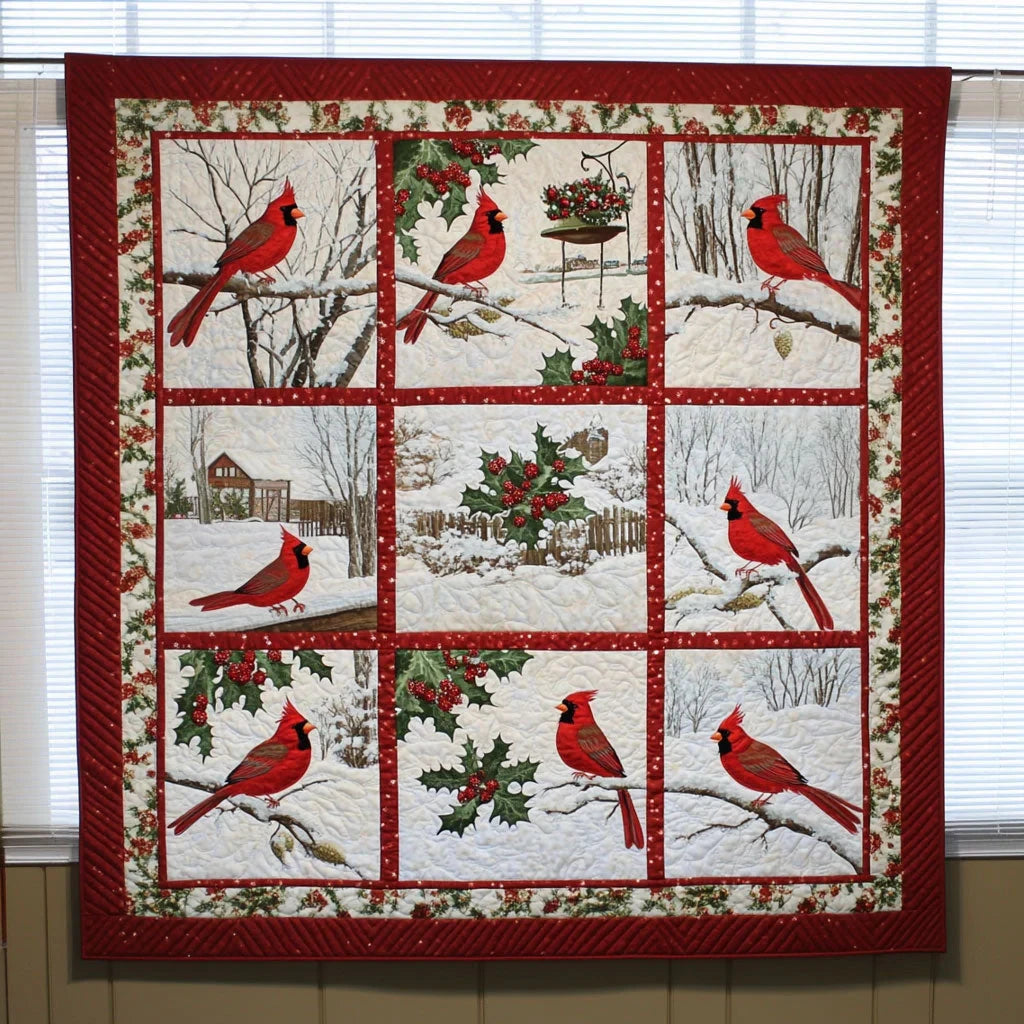 Cardinal Snowscape Quilt Blanket