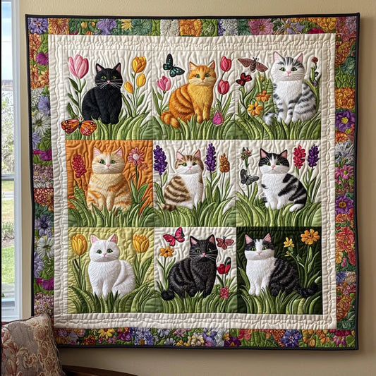 Cat And Flower Quilt Blanket
