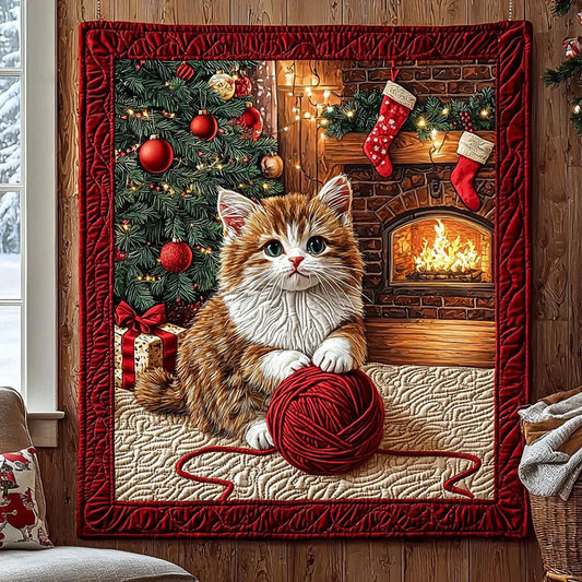 Kitten Playing With Yarn Quilt Blanket