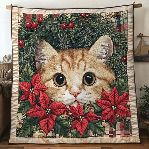 Cat Christmas Heart Quilt Blanket