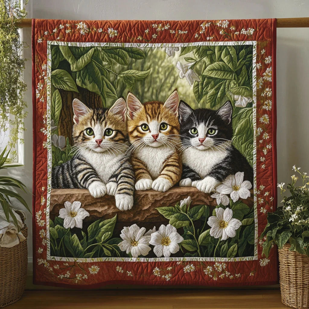 Cat Flower Dream Quilt Blanket